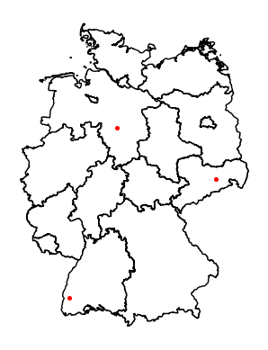 3 example cities plotted into German state borders